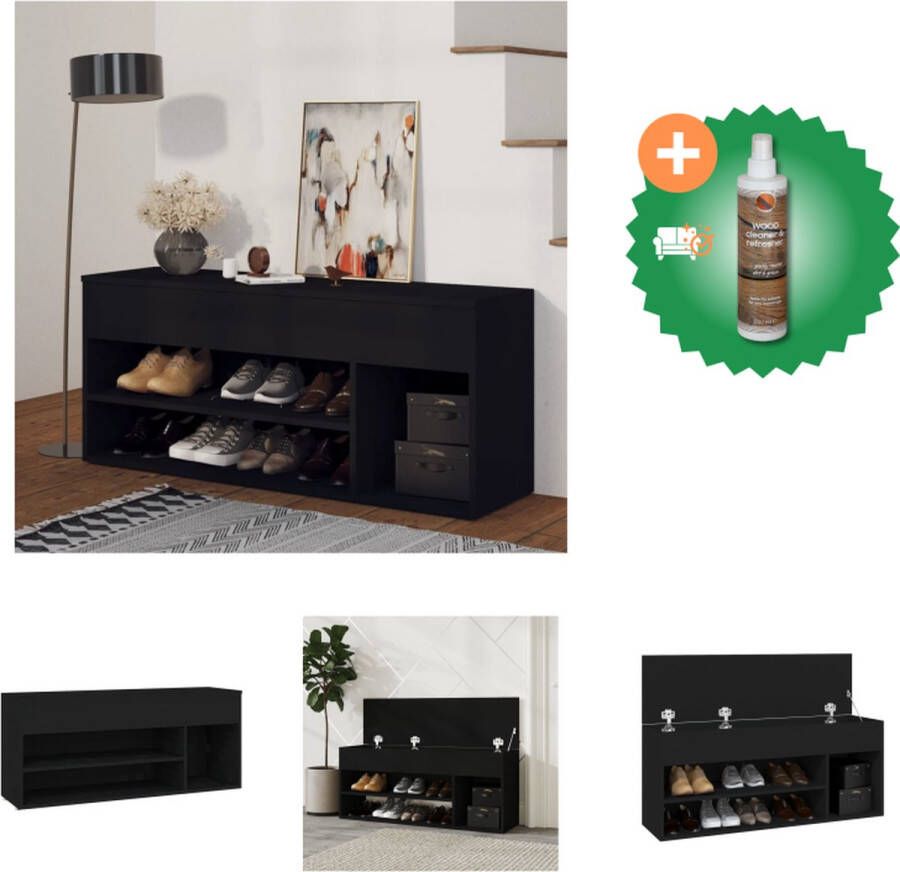 VidaXL Opbergbank met trendy ontwerp Schoenenkast 105 x 30 x 45 cm Zwart Spaanplaat Schoenenkast Inclusief Houtreiniger en verfrisser