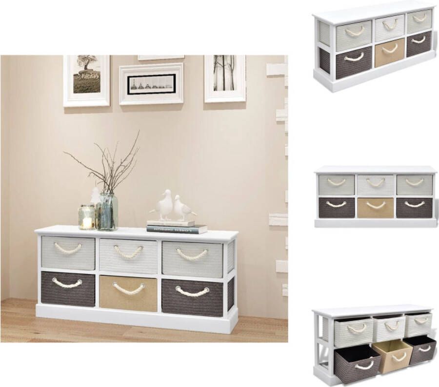 VidaXL Opbergbank Paulowniahout en MDF 95 x 28 x 47 cm 6 lades met touwhandvat Hocker