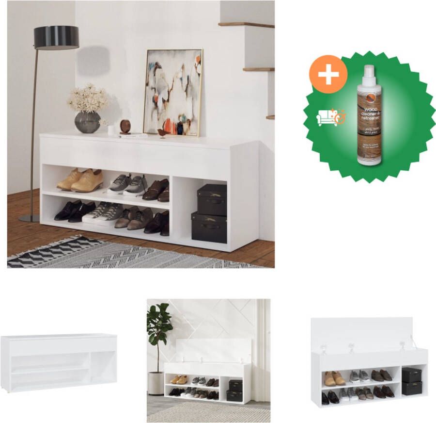 VidaXL Opbergbank Schoenenkast 105 x 30 x 45 cm Wit spaanplaat Schoenenkast Inclusief Houtreiniger en verfrisser