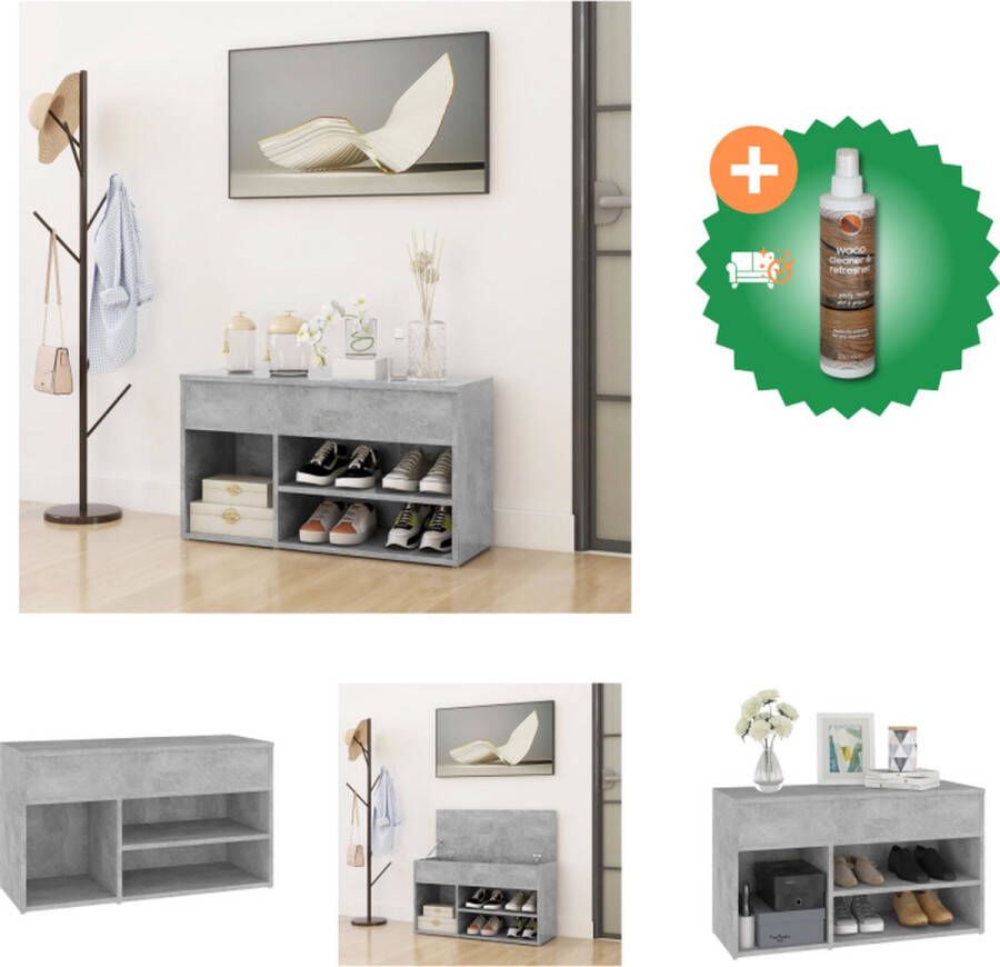 VidaXL Opbergbank Schoenenkast 80 x 30 x 45 cm Betongrijs Schoenenkast Inclusief Houtreiniger en verfrisser