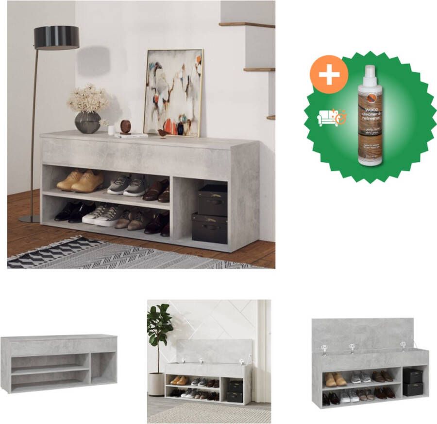 VidaXL Opbergbank Schoenenkast betongrijs 105 x 30 x 45 cm Schoenenkast Inclusief Houtreiniger en verfrisser