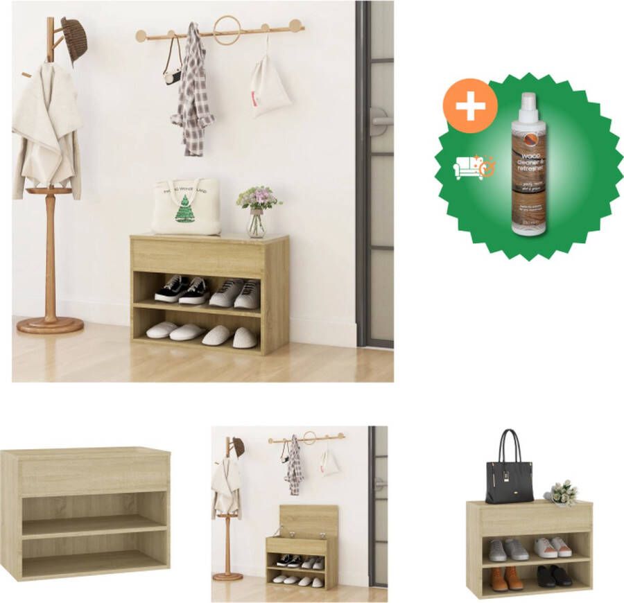 VidaXL Opbergbank Sonoma Eiken 60x30x45 cm Schoenenkast met 2 schappen Schoenenkast Inclusief Houtreiniger en verfrisser