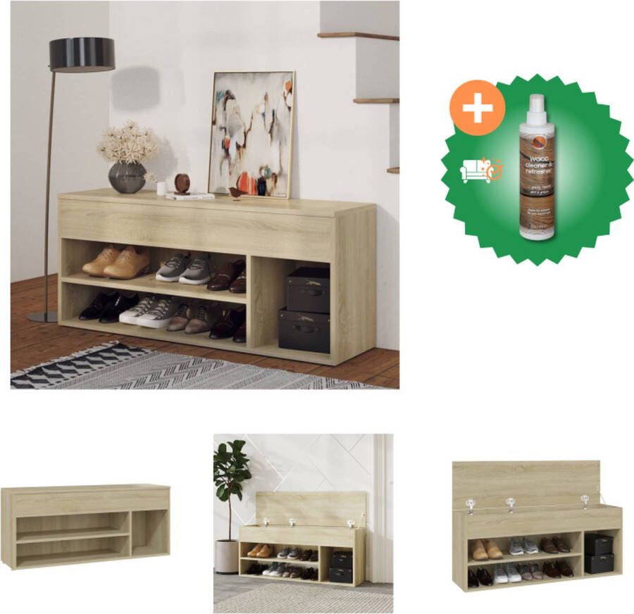 VidaXL Schoenbank 105x30x45 cm spaanplaat sonoma eikenkleurig Schoenenkast Inclusief Houtreiniger en verfrisser