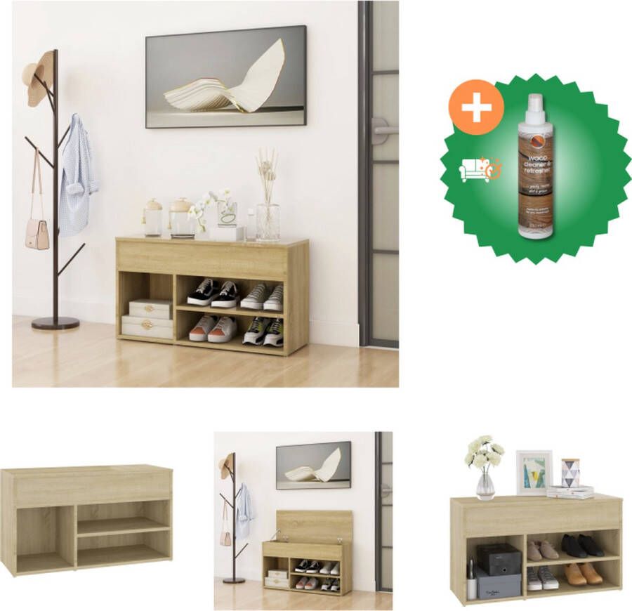 VidaXL Opbergbank Sonoma Eiken Schoenenkast 80 x 30 x 45 cm Ruimtebesparend Schoenenkast Inclusief Houtreiniger en verfrisser