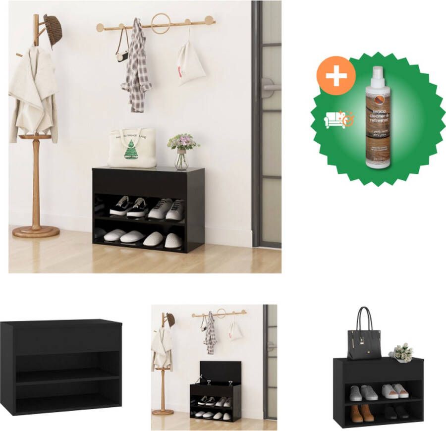 VidaXL Opbergbank Trendy Schoenenkast + Opbergruimte Zwart 60x30x45 cm Schoenenkast Inclusief Houtreiniger en verfrisser