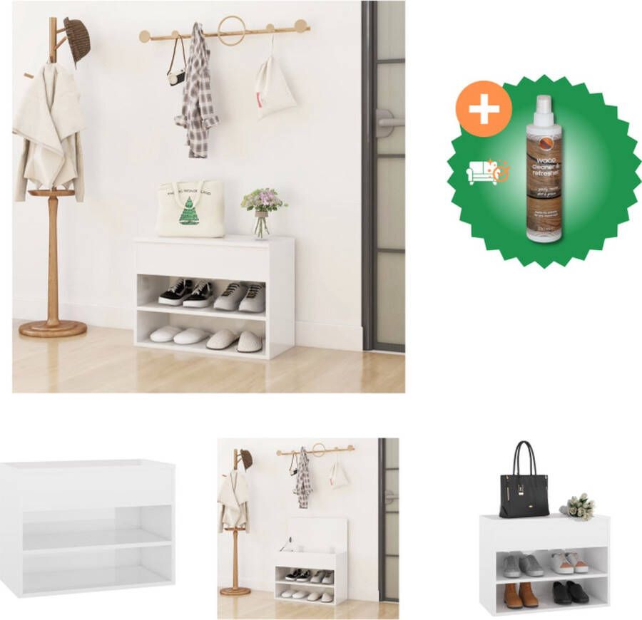VidaXL Opbergbank White 60x30x45 cm Schoenenkast met 2 schappen en bak Montage vereist Schoenenkast Inclusief Houtreiniger en verfrisser