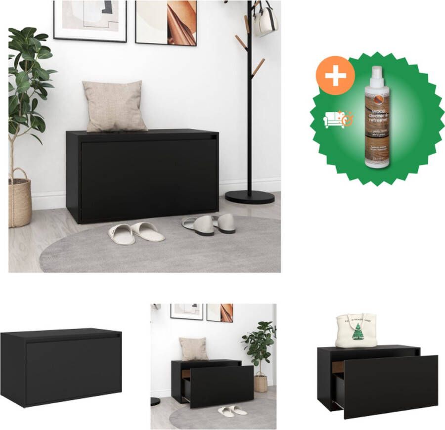 VidaXL Opbergbank Zwart 80 x 40 x 45 cm Hoogwaardig spaanplaat Hocker Inclusief Houtreiniger en verfrisser
