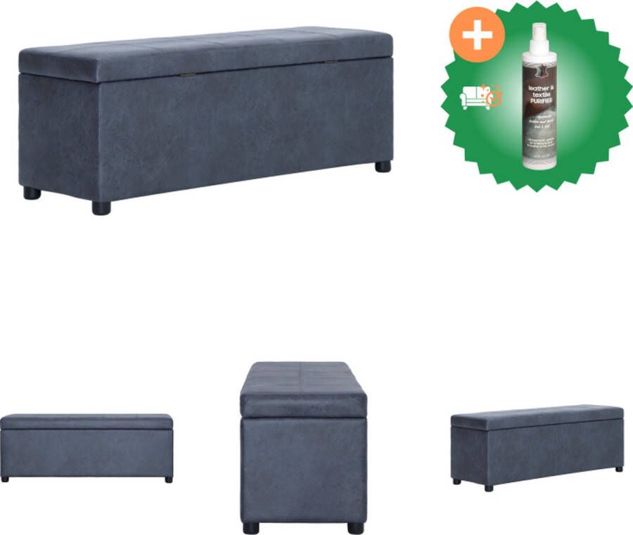 VidaXL Opbergbankje grijs 116 x 38 x 43 cm kunstsuède bekleding Hocker Inclusief Reiniger