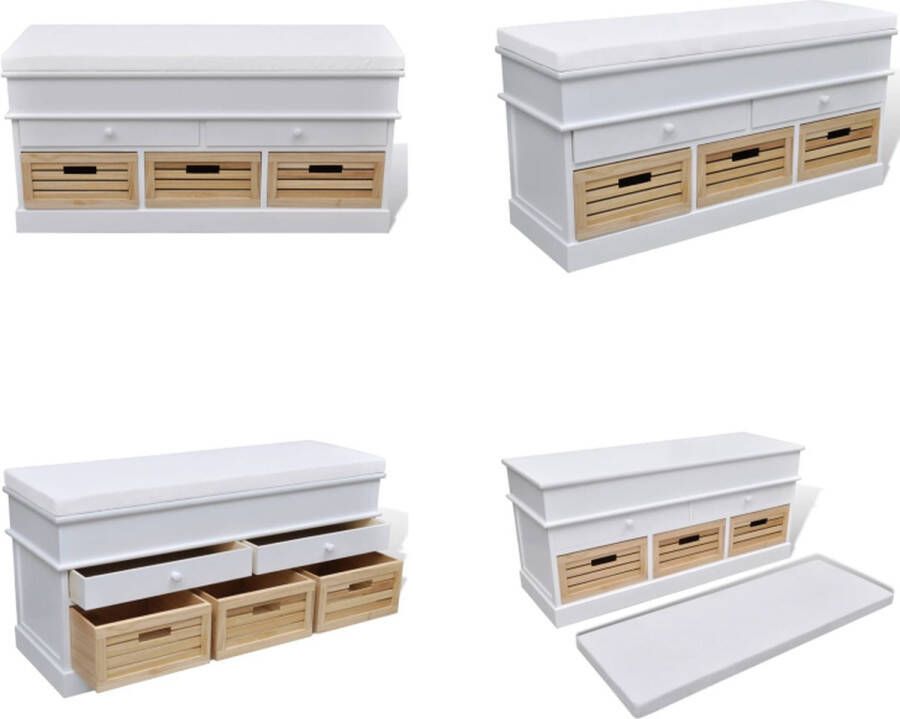 VidaXL Opbergbankje halbank met kussen- 2 lades en 3 kratten Bankje Halbank Halbanken Hal Bank