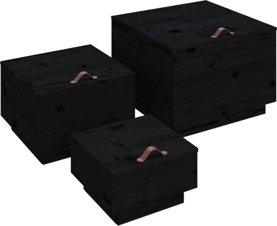 VidaXL Houten Opbergboxen Set 3 stuks Zwart Opslagdozen Hout Opslag Grenenhout Kastje Opbergvakken Decoratieve Dozen Opberger Organiseerbak
