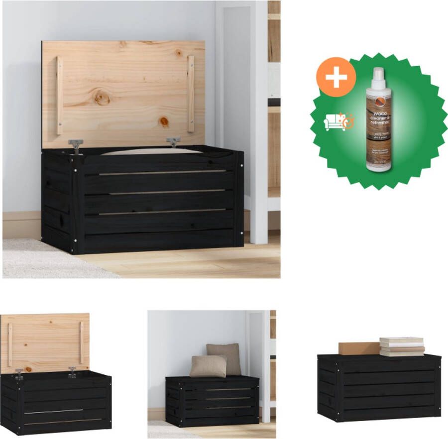 VidaXL Opbergdoos Grenenhout 59.5 x 36.5 x 33 cm Zwarte kleur Kast Inclusief Houtreiniger en verfrisser