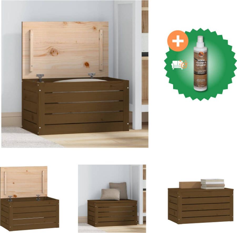 VidaXL Opbergdoos Grenenhout Gereedschapskist 59.5 x 36.5 x 33 cm Honingbruin Kast Inclusief Houtreiniger en verfrisser