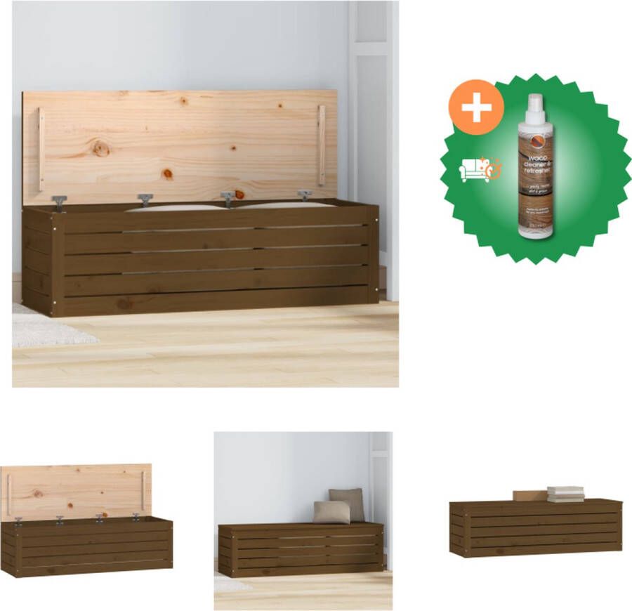 VidaXL Opbergdoos Massief Grenenhout 109 x 36.5 x 33 cm Honingbruin Kast Inclusief Houtreiniger en verfrisser