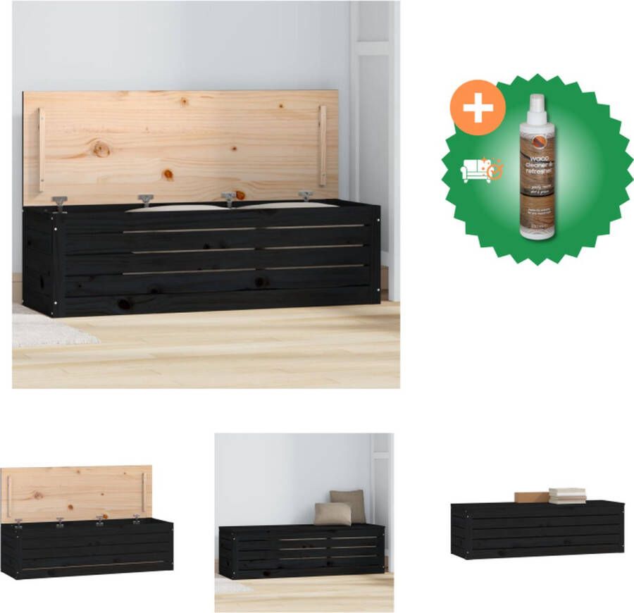 VidaXL Opbergdoos Massief Grenenhout 109 x 36.5 x 33 cm Zwart Kast Inclusief Houtreiniger en verfrisser