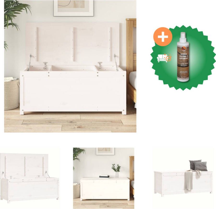 VidaXL Opbergdoos Massief Grenenhout 110 x 50 x 45.5 cm Wit Kast Inclusief Houtreiniger en verfrisser