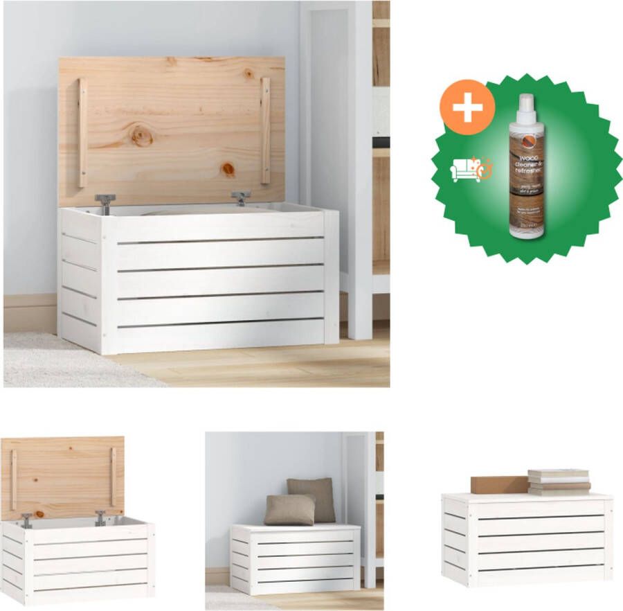 VidaXL Opbergdoos Massief Grenenhout 59.5 x 36.5 x 33 cm Wit Kast Inclusief Houtreiniger en verfrisser
