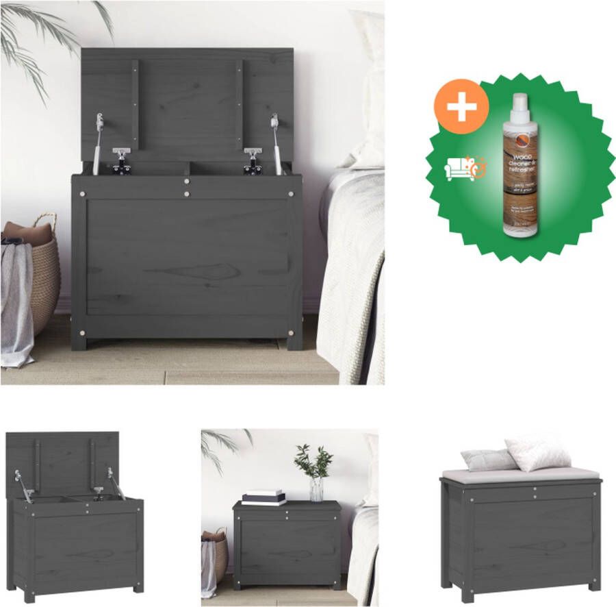 VidaXL Opbergdoos Massief grenenhout 60 x 32 x 45.5 cm Grijs Kast Inclusief Houtreiniger en verfrisser