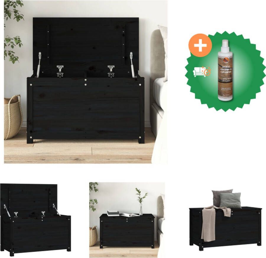 VidaXL Opbergdoos Massief grenenhout 80 x 40 x 45.5 cm Zwart Kast Inclusief Houtreiniger en verfrisser
