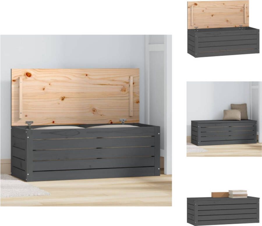 VidaXL Opbergdoos Massief Grenenhout 89 x 36.5 x 33 cm Grijs Kast