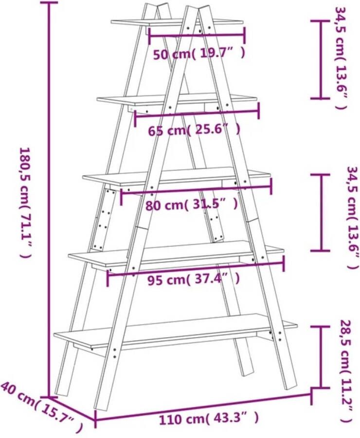 VidaXL -Opbergek-5-laags-A-vorm-110x40x180 5-cm-massief-grenenhout - Foto 3