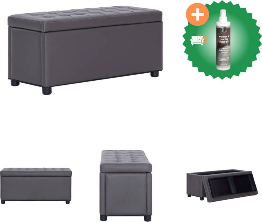 VidaXL Opberghocker grijs 87.5 x 36 x 40 cm Houten frame Kunstleer Hocker Inclusief Reiniger
