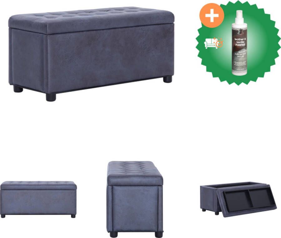 VidaXL Opberghocker Grijs 87.5 x 36 x 40 cm Kunstsuède bekleding Hocker Inclusief Reiniger