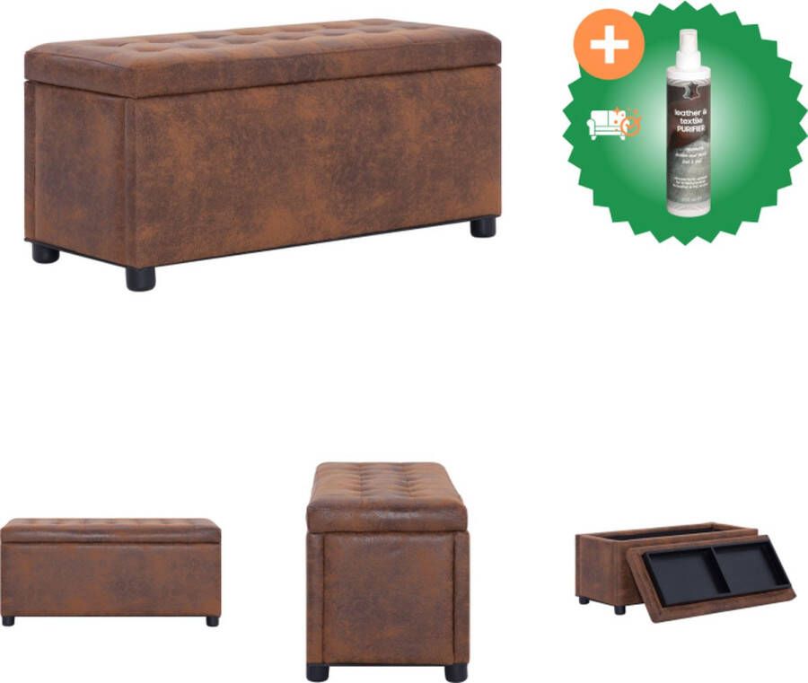 VidaXL Opberghocker Houten Frame Kunstsuède 87.5x36x40 Bruin Hocker Inclusief Reiniger