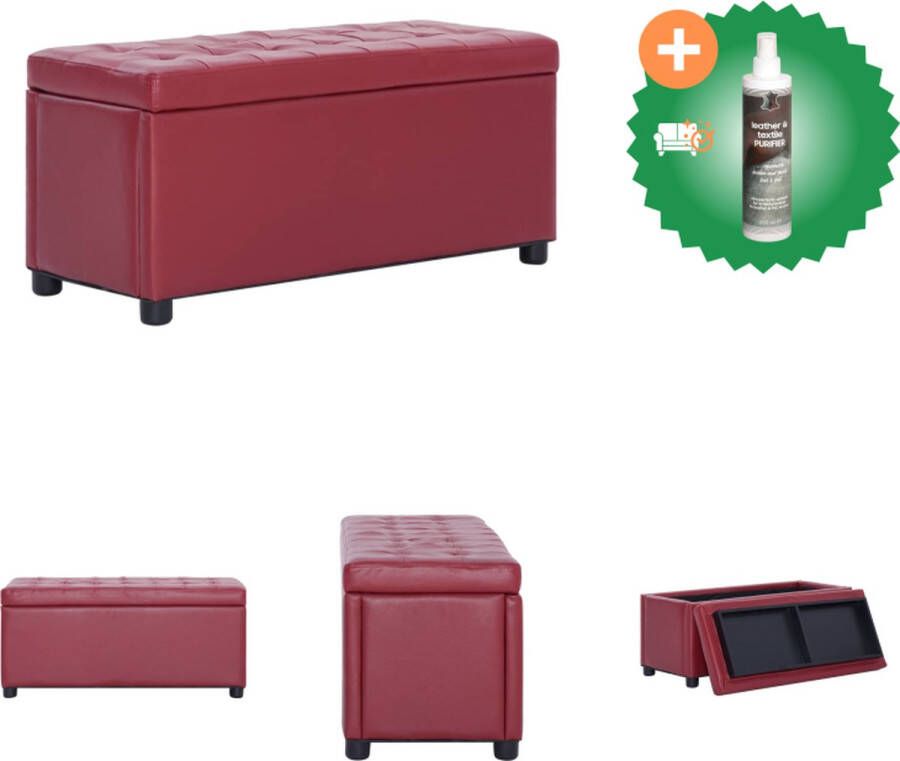 VidaXL Opberghocker Wijnrood 87.5 x 36 x 40 cm Grenen- en populierenhout en kunstleren bekleding Hocker Inclusief Reiniger