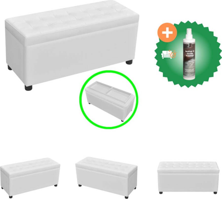 VidaXL OpbergHocker Wit 87.5 x 36 x 41 cm Houten frame Kunstleren bekleding Hocker Inclusief Reiniger