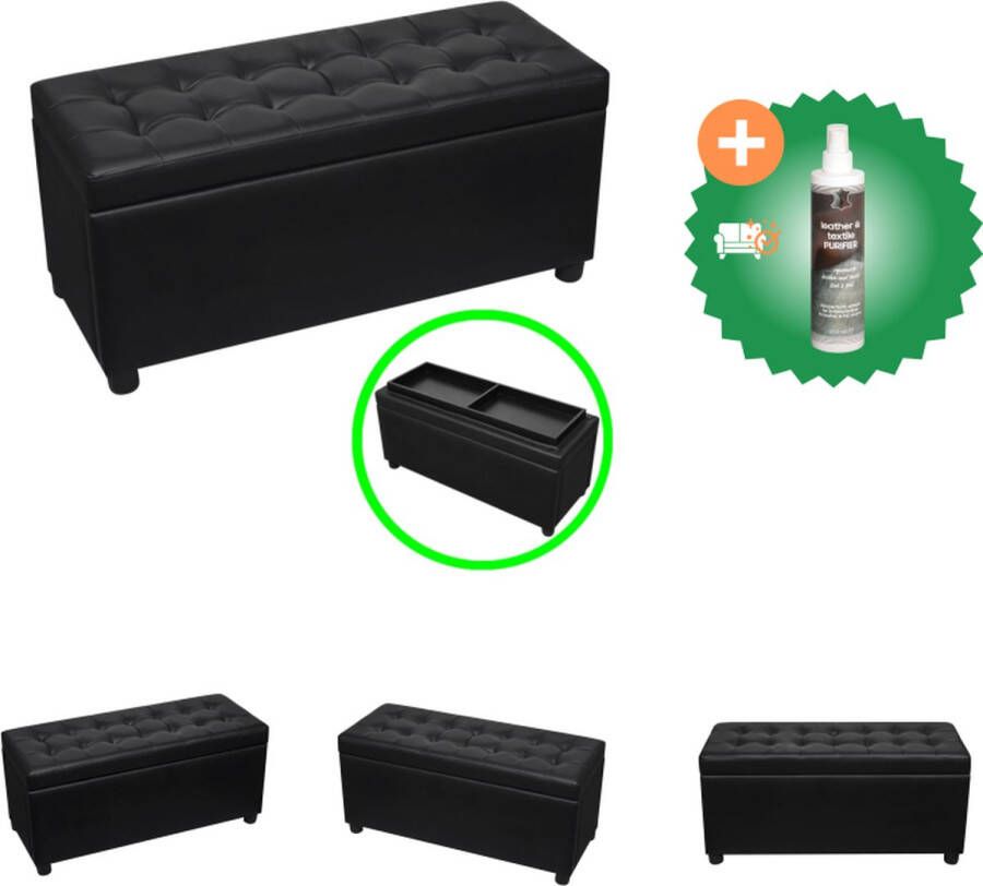 VidaXL Opberghocker Zwarte Kunstleren Bekleding 87.5 x 36 x 41 cm Met Opbergvak en Houten Frame Hocker Inclusief Reiniger