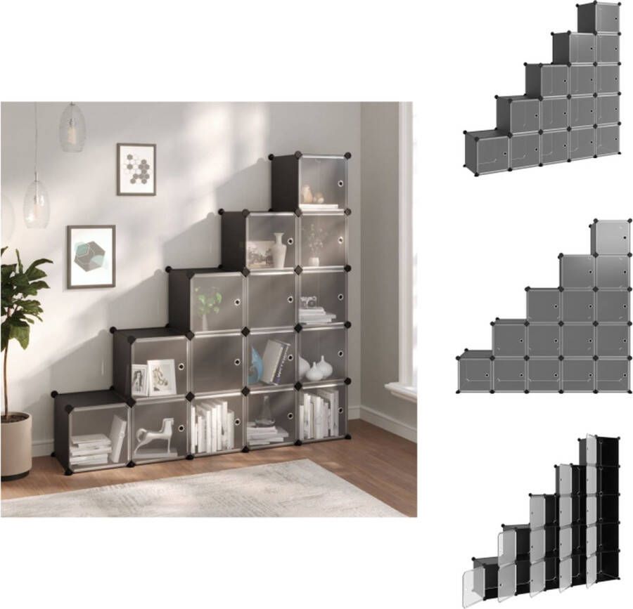 VidaXL Opbergmeubel Opbergmeubelen Opberger Opbergkast Opbergmeubel met 15 vakken en deuren polypropeen zwart