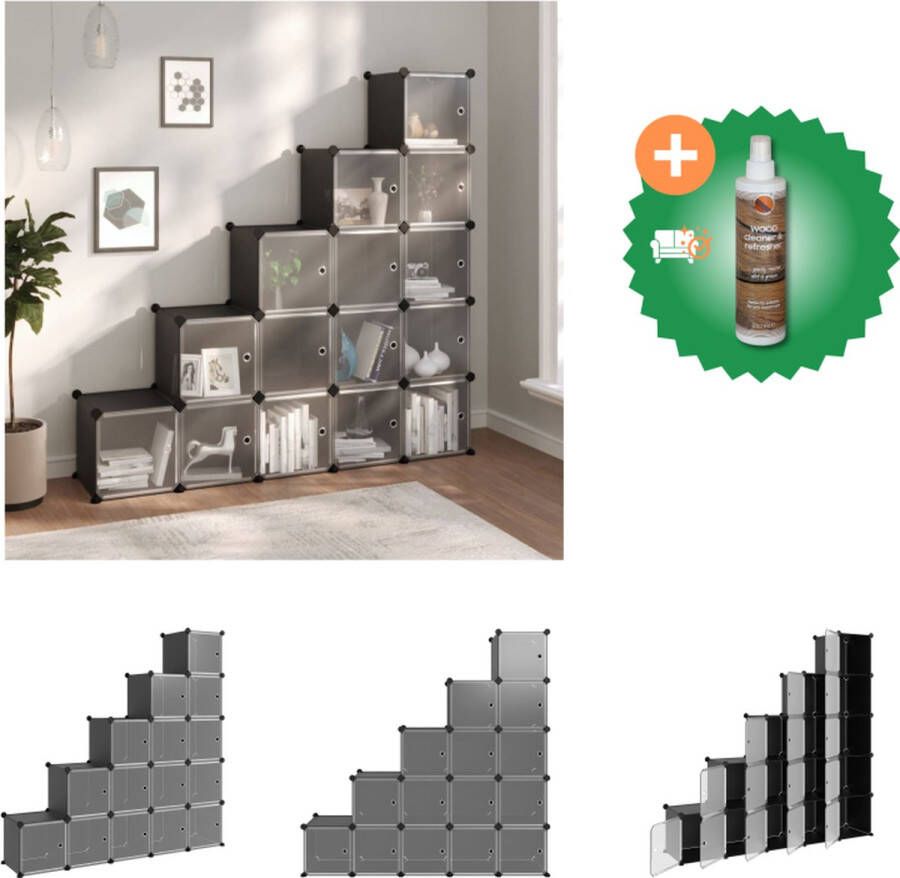 VidaXL Opbergkast 15 vakken 156 x 31.5 x 153.5 cm Zwart PP en staal Schoenenkast Inclusief Houtreiniger en verfrisser