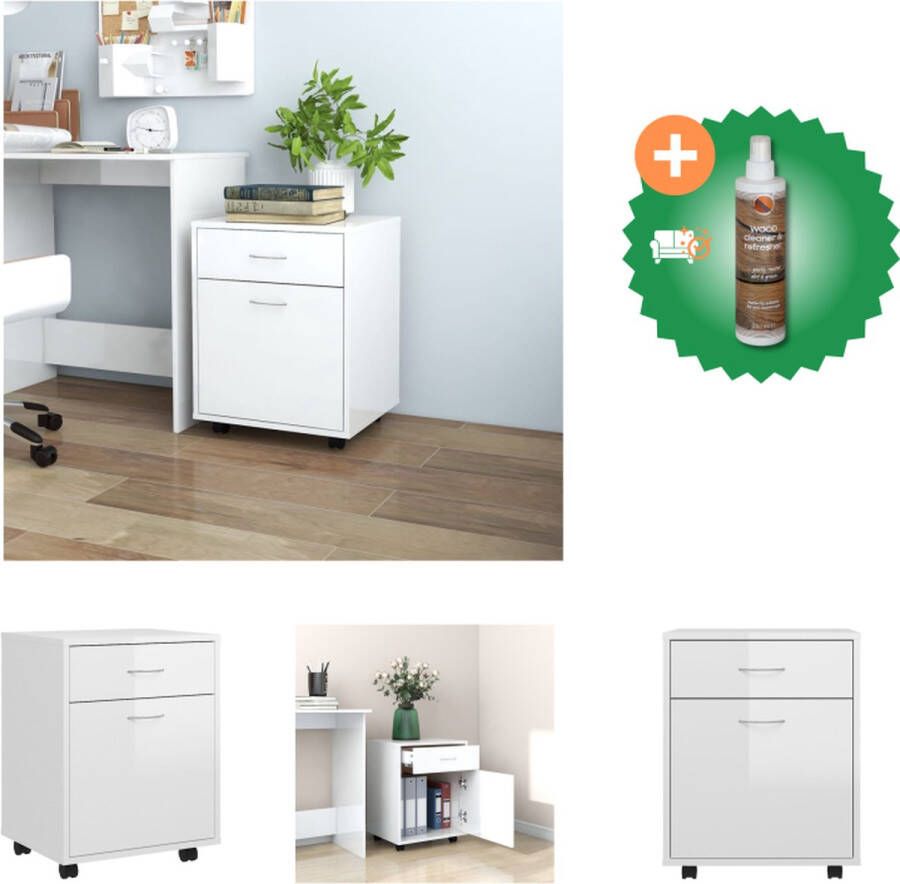 VidaXL Kast verrijdbaar 45x38x54 cm spaanplaat hoogglans wit Kast Inclusief Houtreiniger en verfrisser