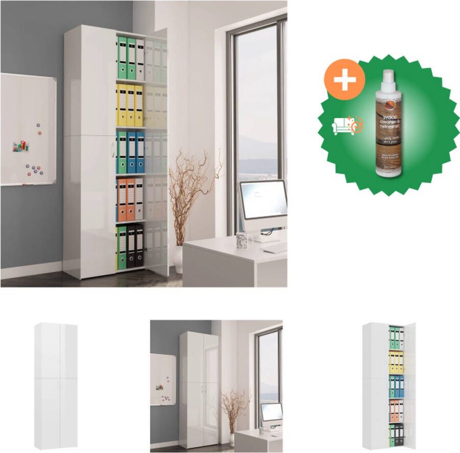 VidaXL Kantoorkast 60x32x190 cm bewerkt hout hoogglans wit Kast Inclusief Houtreiniger en verfrisser