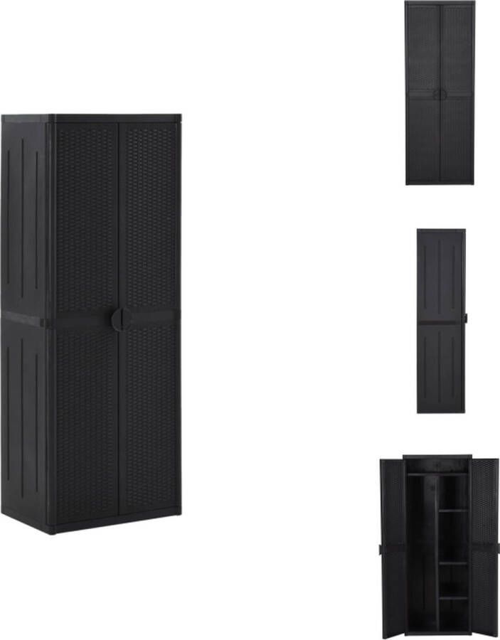 VidaXL Tuinkast Tuinkasten Buitenkast Opbergkast Tuinkast 65x45x172 cm PP rattan zwart - Foto 2