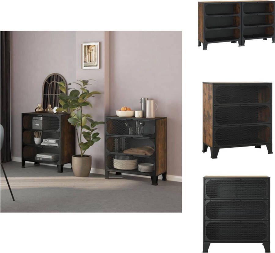 VidaXL Opbergkast Opbergkasten Metalen Kast Dressoir Opbergkasten 2 st 72x36x82 cm metaal en MDF rustiek bruin - Foto 2