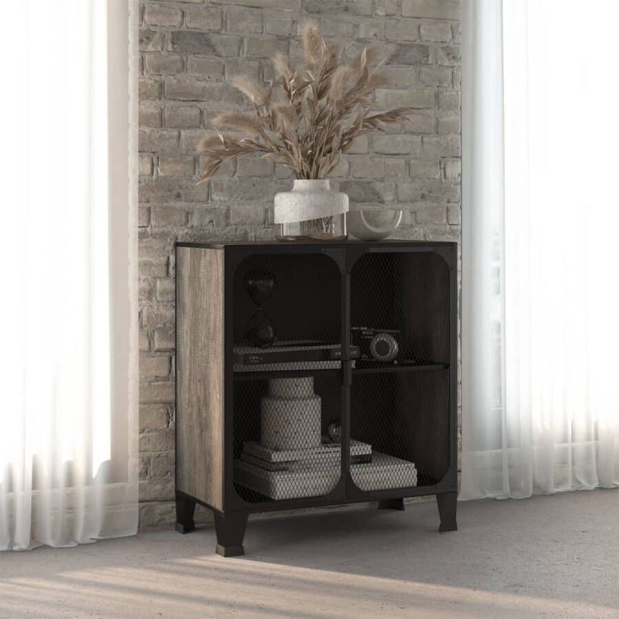 VidaXL -Opbergkast-72x36x82-cm-metaal-en-MDF-grijs - Foto 2