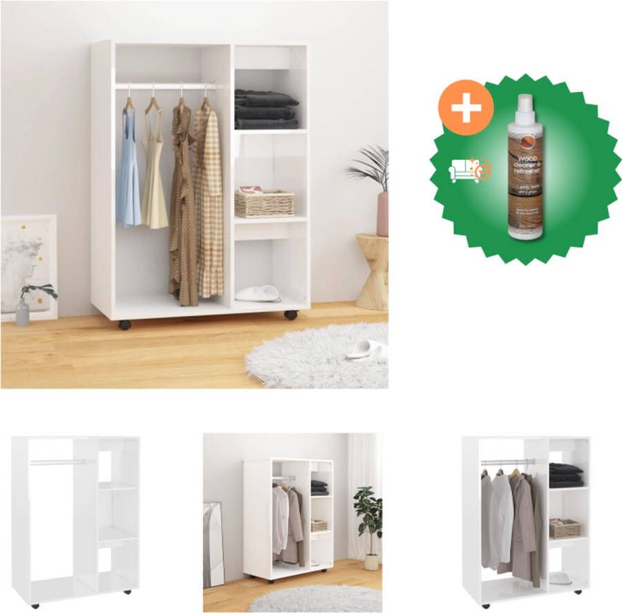 VidaXL Kledingkast 80x40x110 cm spaanplaat hoogglans wit Kast Inclusief Houtreiniger en verfrisser