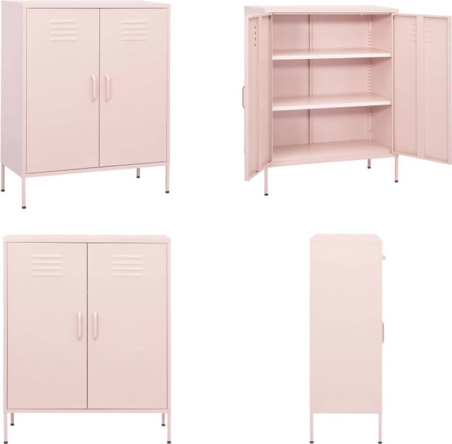 VidaXL Opbergkast 80x35x101 5 cm staal roze Dressoir Dressoirs Zijkast Zijkasten - Foto 2