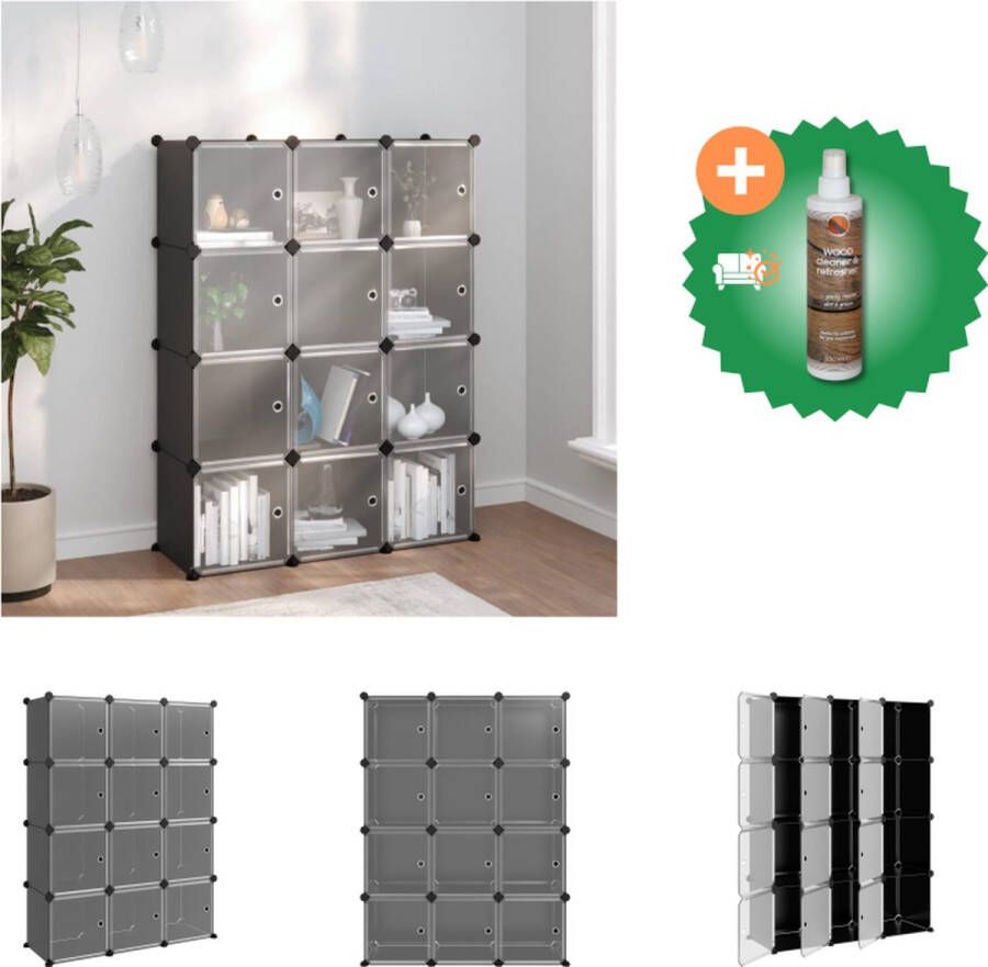 VidaXL Opbergkast 94.5 x 31.5 x 124 cm 12 vakken Zwart PP en staal Schoenenkast Inclusief Houtreiniger en verfrisser