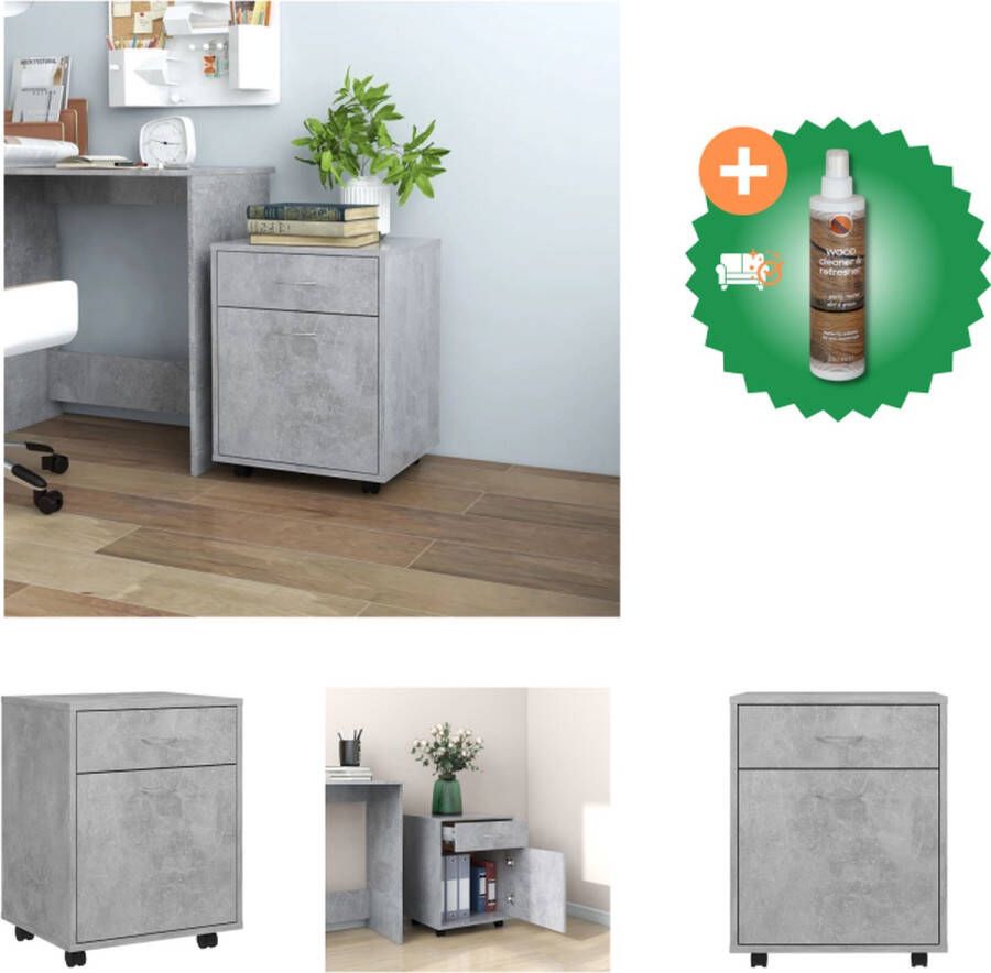 VidaXL Opbergkast betongrijs 45 x 38 x 54 cm 1 deur 1 lade wieltjes Kast Inclusief Houtreiniger en verfrisser