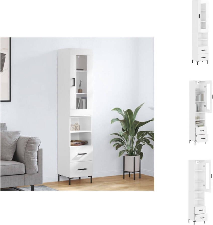 VidaXL Opbergkast Hoogglans Wit Hoge Kast 34.5 x 34 x 180 cm Duurzaam materiaal voldoende opbergruimte Metalen voeten Keukenkast