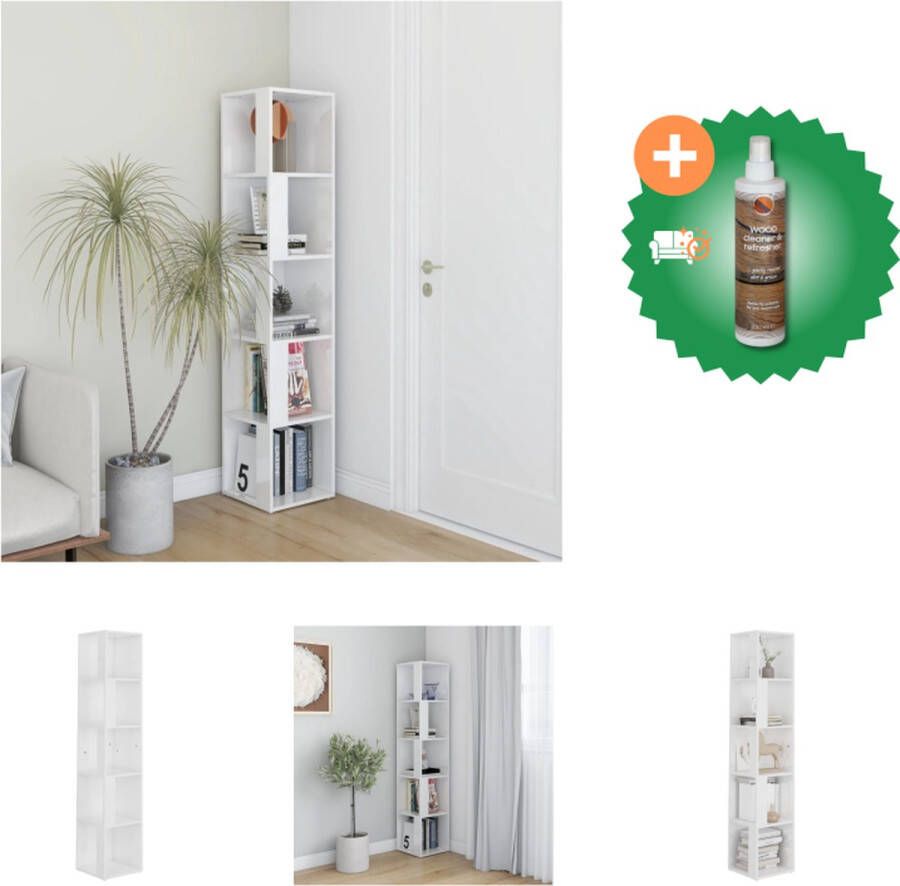 VidaXL Opbergkast Hoogglans wit 33 x 33 x 164.5 cm Spaanplaat Kast Inclusief Houtreiniger en verfrisser