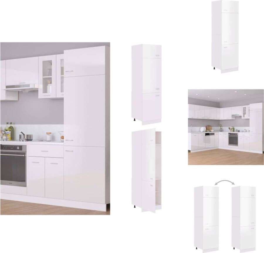 VidaXL Opbergkast Hoogglans wit 60 x 57 x 207 cm (B x D x H) Duurzaam en functioneel Keukenkast