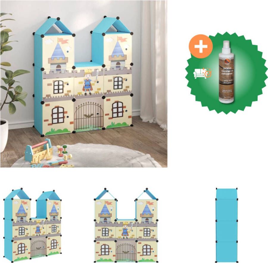 VidaXL Opbergkast Kubus 109.5x36.5x127 cm Blauw PP en Staal Schoenenkast Inclusief Houtreiniger en verfrisser