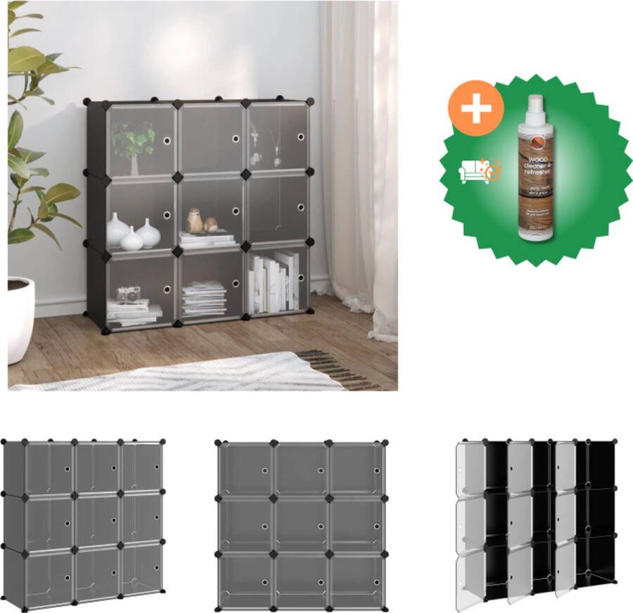 VidaXL Opbergkast Kunststof 94.5x31.5x93.5cm 9 vakken Zwart Schoenenkast Inclusief Houtreiniger en verfrisser