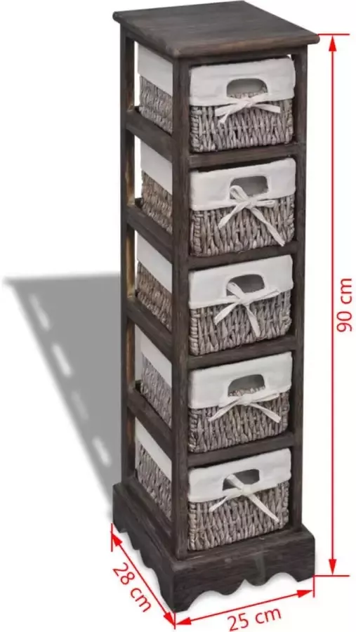 VidaXL -Opbergkast-met-5-weefmanden-hout-bruin - Foto 3