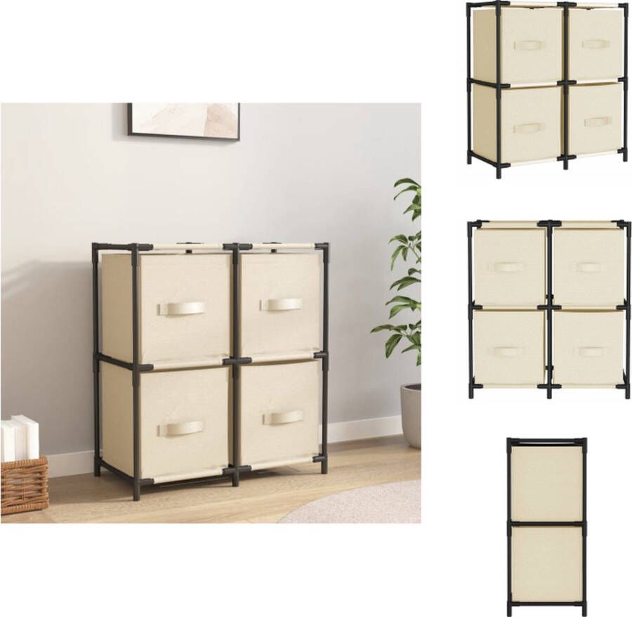 VidaXL Opbergkast Opbergkasten Opbergrek Opbergmeubel Opbergkast met 4 stoffen manden 63x30x71 cm staal crèmekleurig - Foto 2