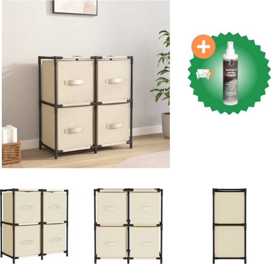 VidaXL Opbergkast met 4 stoffen manden 63x30x71 cm staal crèmekleurig Kast Inclusief Reiniger