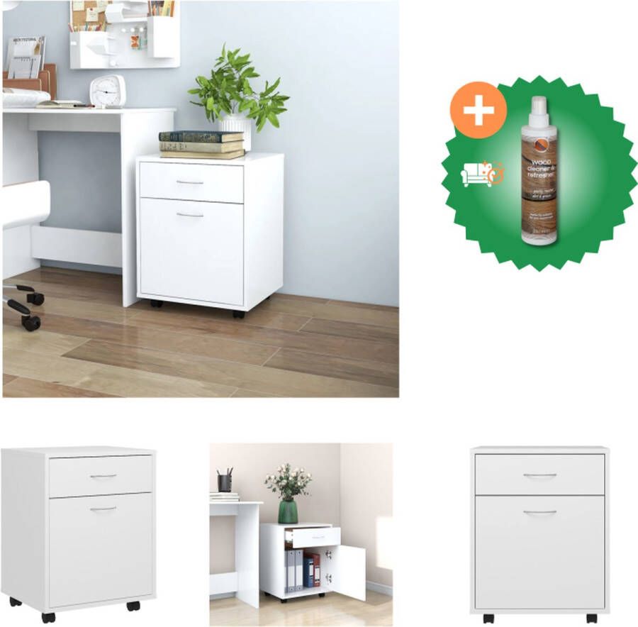 VidaXL Kast verrijdbaar 45x38x54 cm bewerkt hout wit Kast Inclusief Houtreiniger en verfrisser